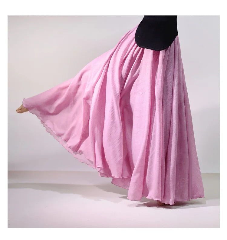 New In 2026 Spring Summer Woman Cotton Linen Midi Skirt Solid Color Loose Flared Pleated A-line Skirt Female Sweet Elegant Skirt