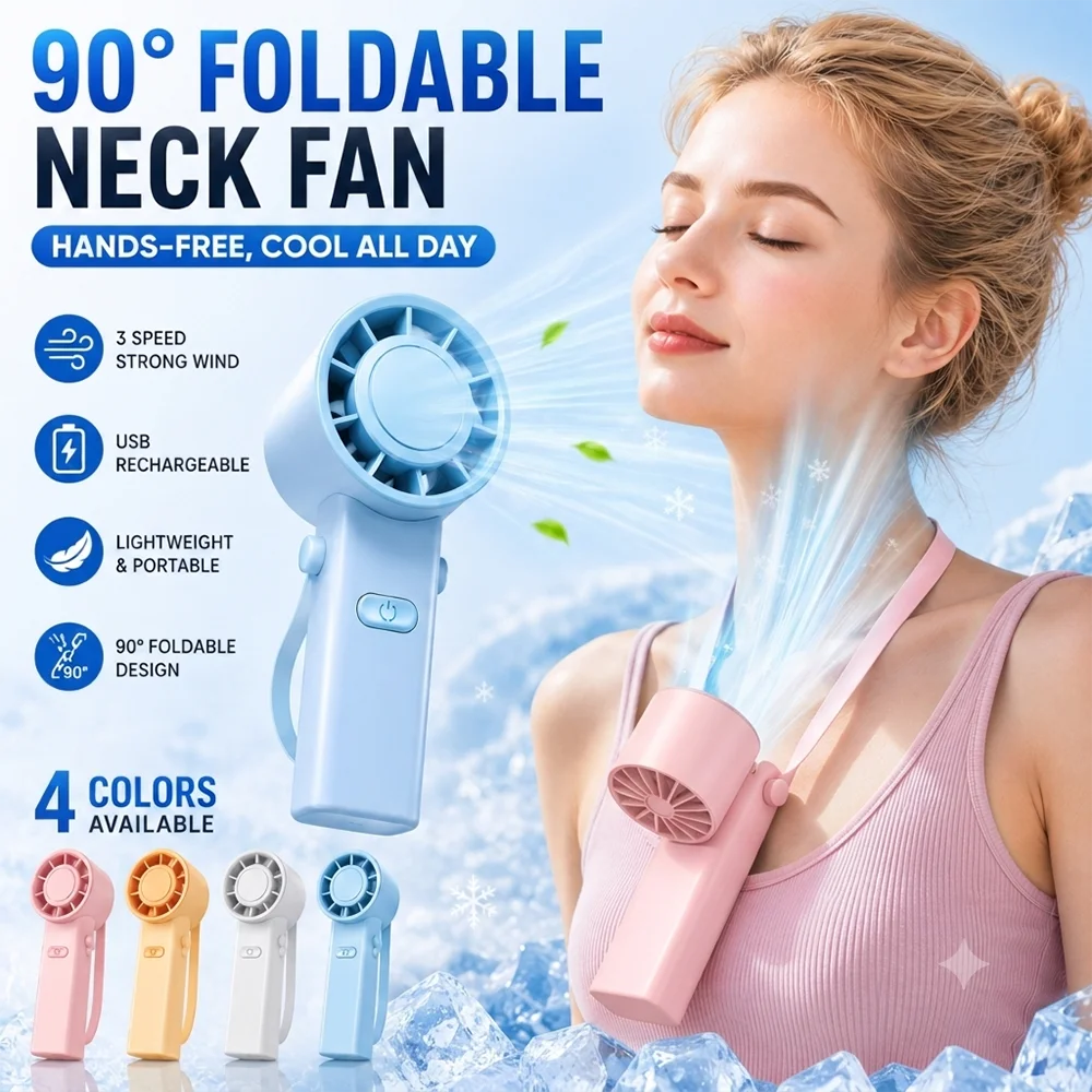 Mini Portable Neck Fan Foldable USB Rechargeable Handheld Fan Hands-Free Cooling for Travel Outdoor Summer