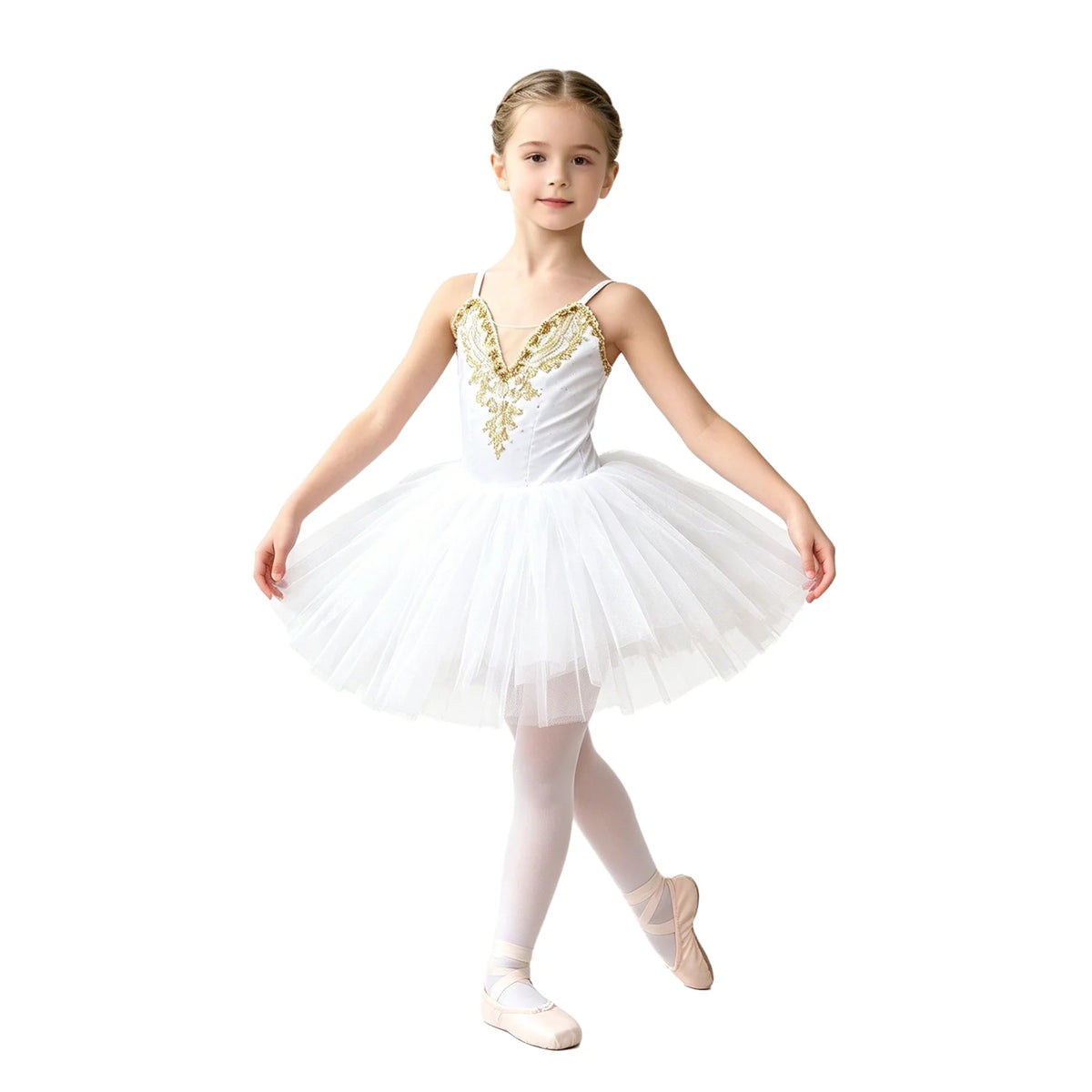 Kids Girls Ballet Dance Leotard Dress Ballerina Costume Professional Performance Dancewear Adjustable Strap Tulle Tutu Dress
