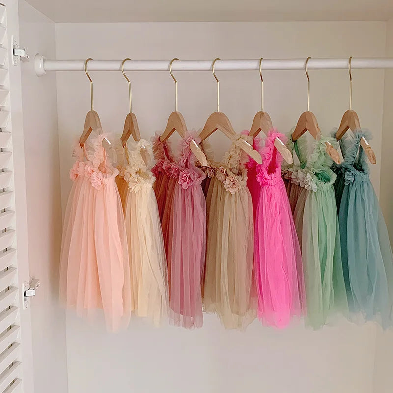 Kids Sweet Mesh Dress 1-6T Summer Children Mesh Tulle Princess Slip Tutu Dresses Girls 6 Colors 3D Flower Mermaid Birthday Dress