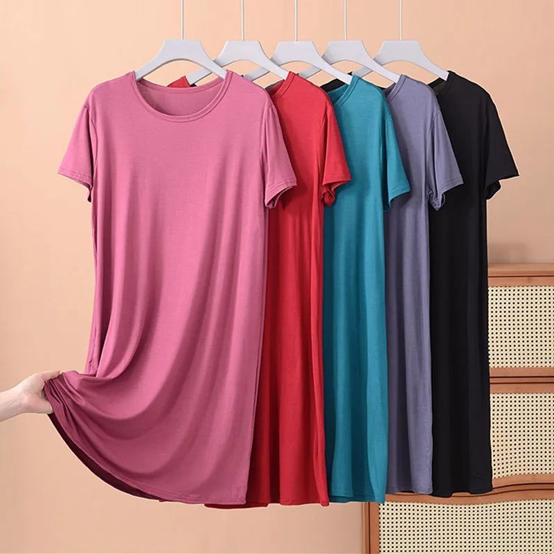 XL-8XL Sleepwear Women's Nightgowns Casual Short Sleeve Cotton Night Dress Plus Size Summer Nightshirt Ladies Sleep Wear Shirt