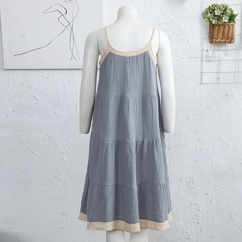Chic Muslin 100% Cotton Gauze Summer Dresses Women Sexy Adjustable Strap Patchwork Party Boho Beach Holiday Sundress Vestidos