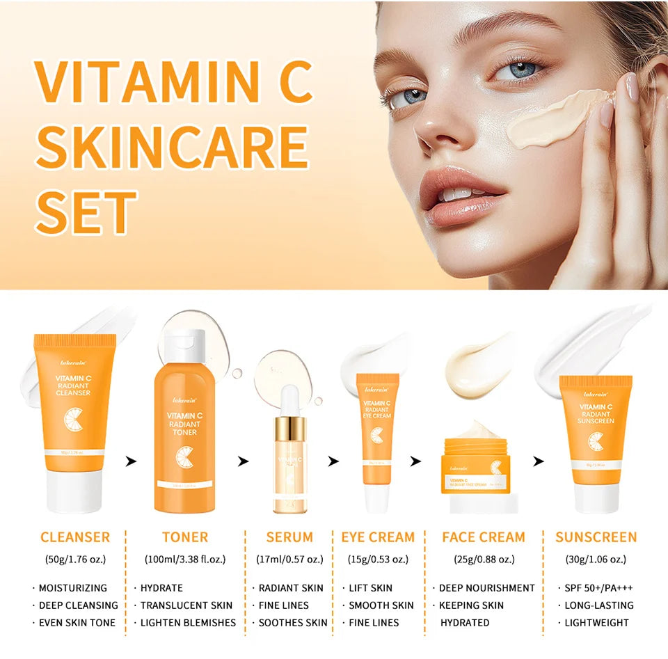 Vitamin C Enriched Skin Care Set - Combat Pigmentation & Fine Lines with Complete Routine Smooth Wrinkles, and Nurture Your Skin