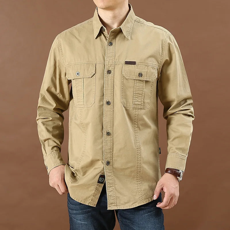 Military Tactical Men's Long Sleeve Shirt Cotton Casual Slim Fit Top Men's Outdoor Combat Training Sports Clothing Plus Size 5XL