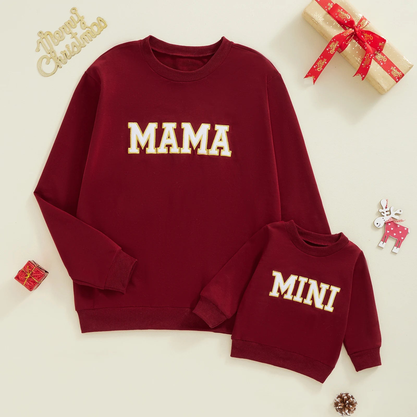 Citgeett Mommy And Me Matching Outfits 0to3Y Letter Embroidered Long Sleeve Pullovers For Fall