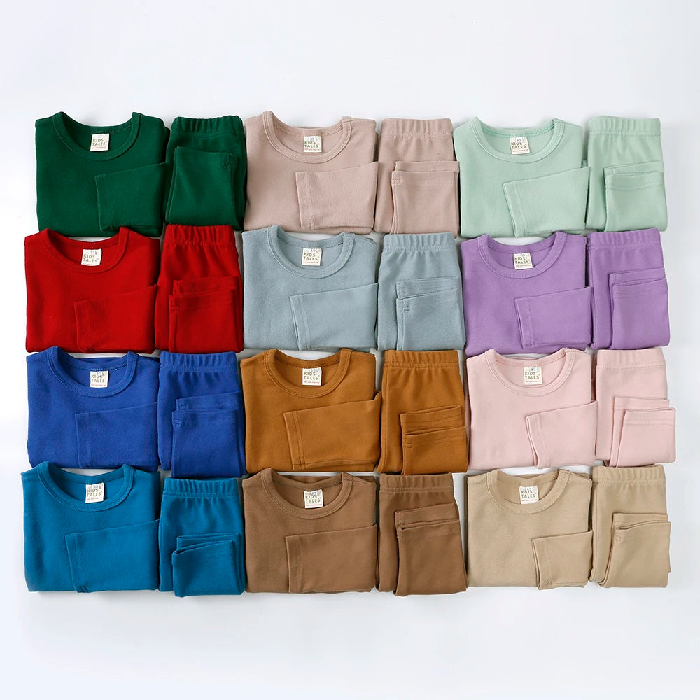 Kids Tales Basic Cotton Pajama Set - Long Sleeve Unisex Sleepwear
