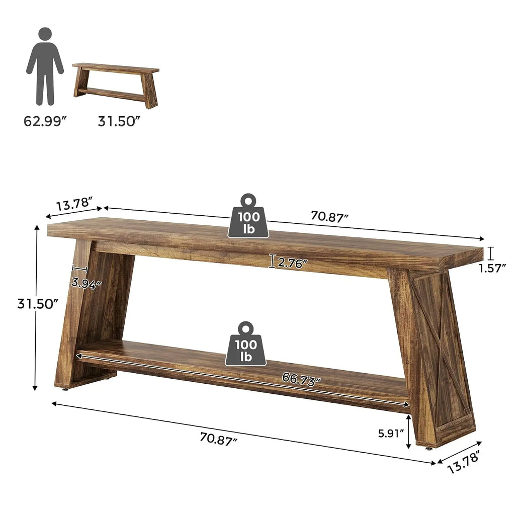 70.87" Extra Long Narrow Sofa Table 2-Tier Entryway Table for Living Room Hallway Entrance Foyer Rustic Brown, Customized
