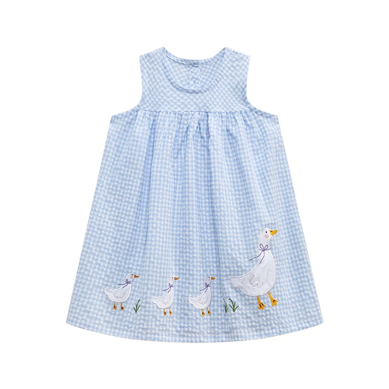 Little Maven Girls Sleeveless Dresses Animal Ducks Appliques Children'S Dresses Summer Children Beach Dresses Vestidos