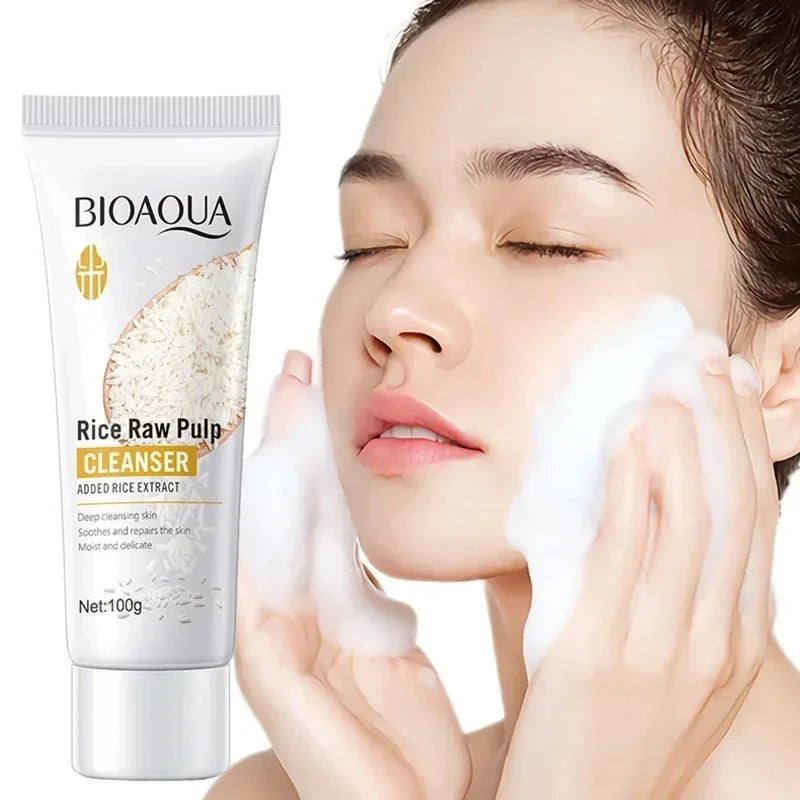 BIOAQUA Rice Raw Pulp Face Care Facial Cleanser Face Wash Foam Skincare Moisturizing Skin Brightening Rejuvenation Face Cleanser