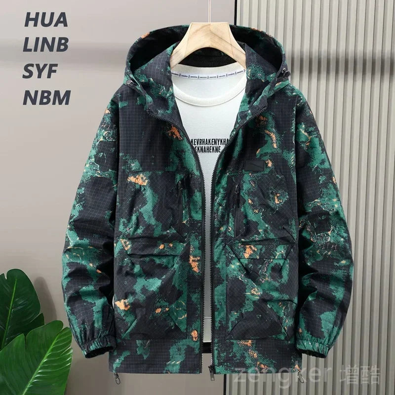 Mens Plus Size Windbreaker Camouflage Jacket Loose Fit For Big And Tall Casual Workwear