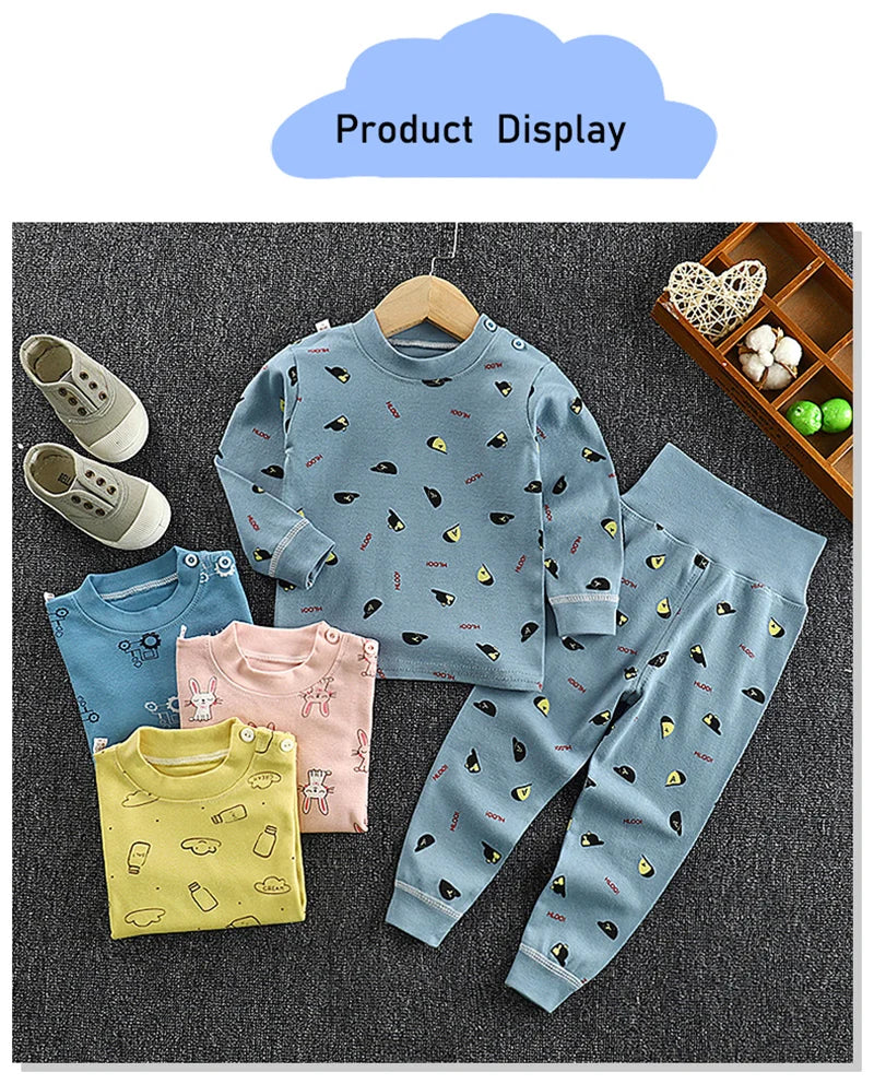 Spring Autumn Children Pajamas Set High Waist Cotton Kids Long Johns Sets Boys Girls Cotton Underwear Set for 1-6 Years Old