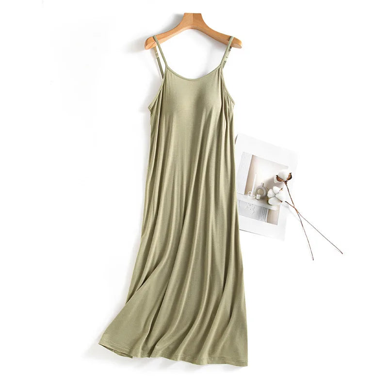 Nightgown Woman Nightie Big Size Chest Pad Modal Home Wear Nightdress Sexy Sling Nightshirt Summer Sleepwear House Dresses
