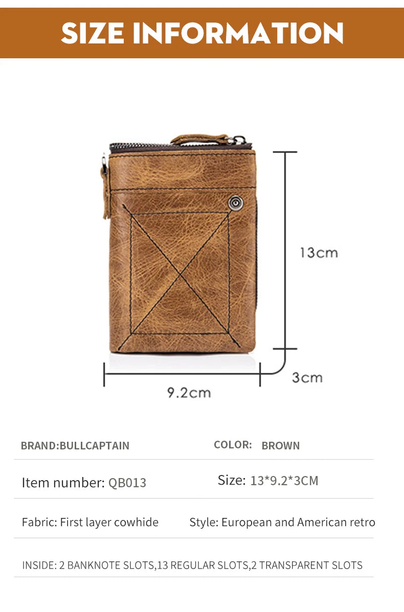 BULLCAPTAIN Authentic Leather Men's Wallet Short Purse Small Retro Wallet Brand High RFID New Short Wallet