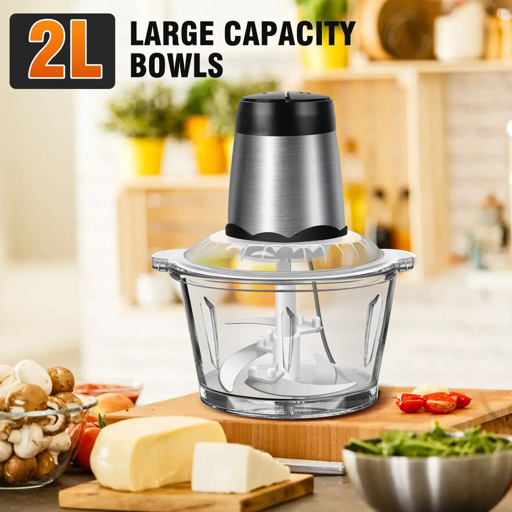 2L Electric Meat Grinder Food Chopper Stainless-Steel Blades Small Food Processor Removable Dicer 2 Speeds Meat Mincer