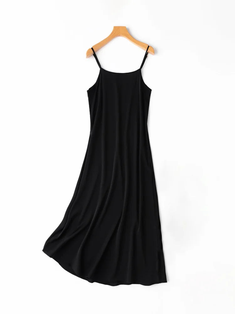 SuyaDream Women Silk Dress 93%Silk 7%Spandex Spaghetti Strap Mid Dresses 2024 Summer New Clothes Blue