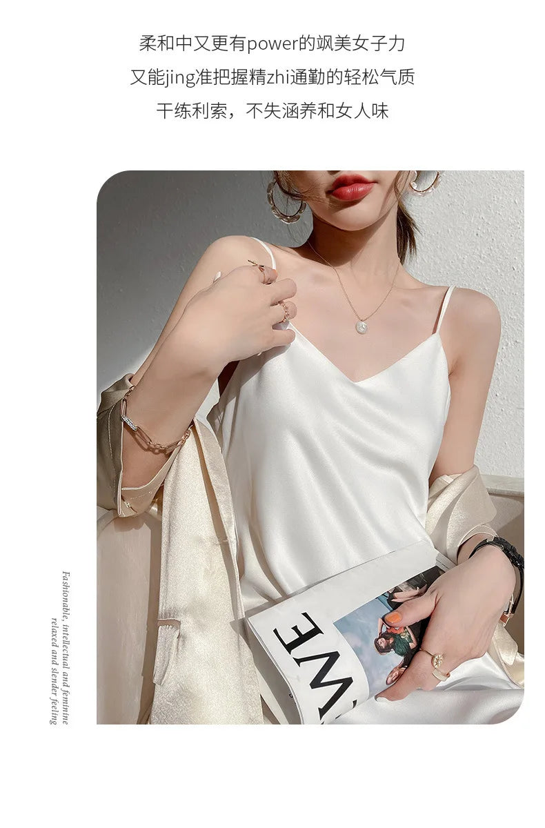 Sexy Solid Color Camisole Nightgown for Women Midi Length Sleeveless Slip Dress Inner Layer Base Dress Home Sleepwear Nightwear