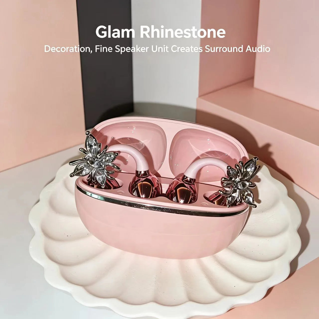 Universal Open Hook Bluetooth Headphones HD Noise Reduction Call Wireless Earphones , Come with Extra Crystal Diamond Butterfly