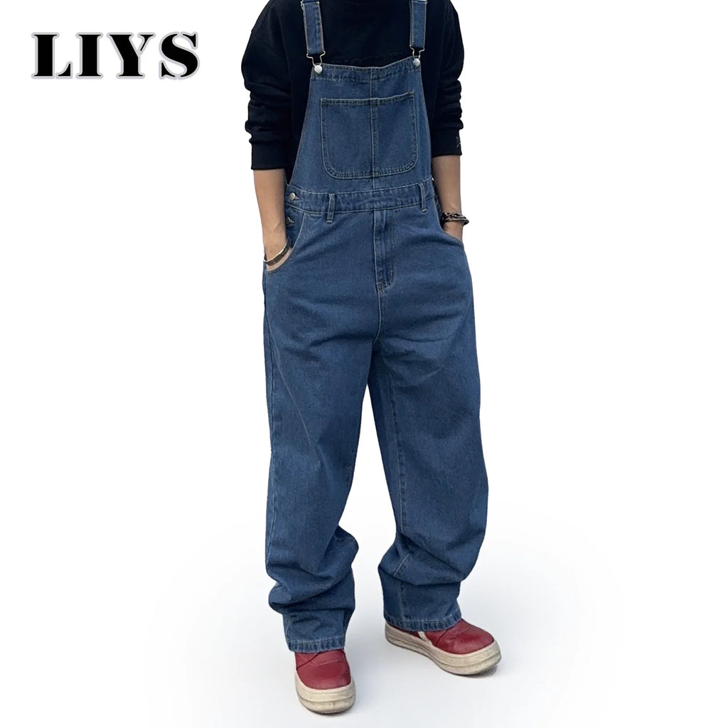 Overalls For Men Denim Suspenders Baggy Jeans Men'S Street Casual Solid Mid Waist Loose Washed Jumpsuits Length Tracksuit