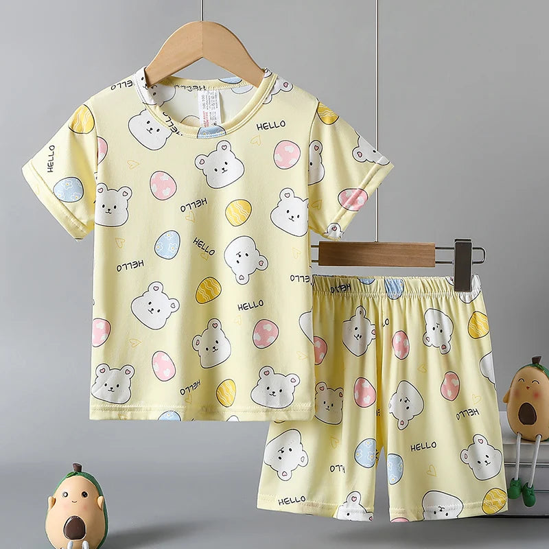 2/4-piece Summer And Autumn Children's Cute Cartoon Print Set For Boys And Girls Comfortable And Versatile Short Sleeved Shorts
