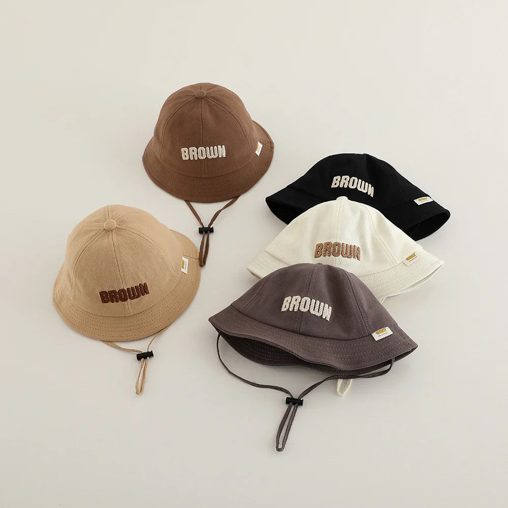 New Embroidered Letter Baby Bucket Hats Spring Sunhat Fishing Hat Sunshade Visor Boy Girl Outdoor Fashion Beach Cap For 6-24M