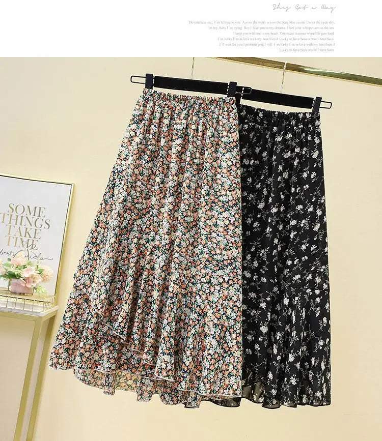 High Waist A-Line Floral Print Skirt Conceals Hip plus Size Women's Casual Long Skirt Comfortable Polyester Fabric Summer New...