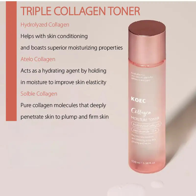100ml KOEC Triple Collagen Moisturizing Facial Toner Easy-Absorbing Hydrating Improve Elasticity Niacinamide Hyaluronic Acid