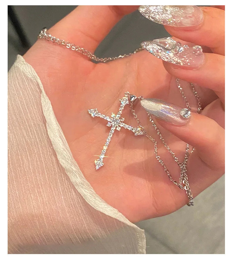 Real Moissanite Diamond Cross Pendant Necklace S925 Silver