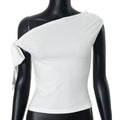 2025 Women'S Summer Ins Style New Shrink Pleated One-Shoulder Crop Top Backless Twist Tie Asymmetric T-Shirt Casual Top