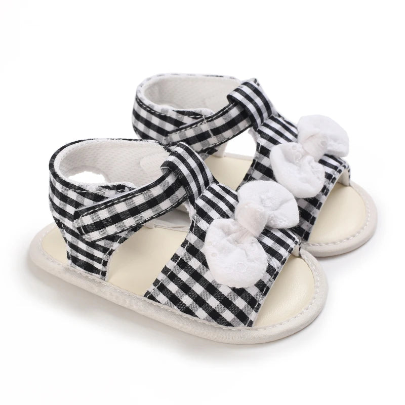 Baby Girl First Walker Sandals - Bow Summer Soft Fabric Shoes 0-1Y