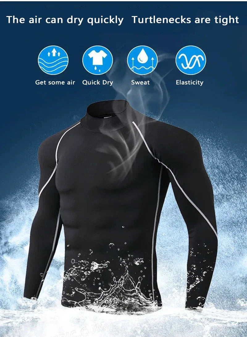 Men's Workout Compression Shirt Turtleneck Long Sleeve Rash Guard Gym Base Layer Athletic Undershirt Gear Sports Shirt