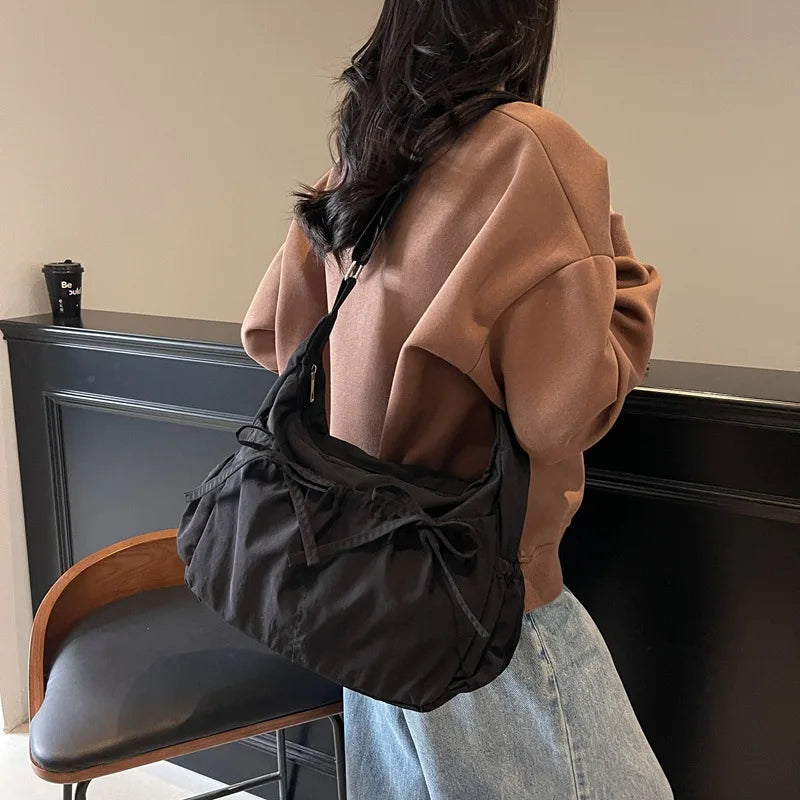 Ruched Fabric Hobo Bags Lightweight Nylon Shoulder Crossbody Bag, Stylish & Adjustable, Perfect for Casual Outfits, Daily Errand