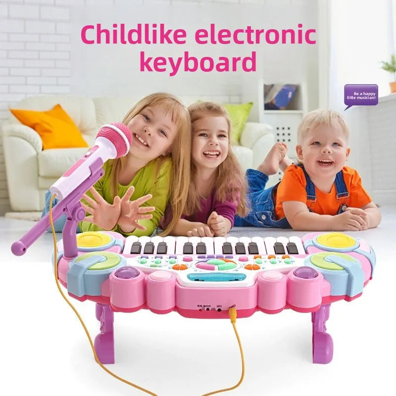 24 Key Kids Piano Keyboard with Microphone Electronic Musical Instrument Interactive Learning Toy Educational Gift for Girls Boy