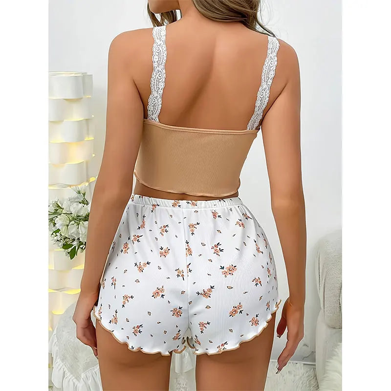 Plus Size Women's Lace Vest Pajama Casual Cute Printed Comfortable Athletic Shorts Women Summer Set Y2K Sexy Micro Shorts Pink