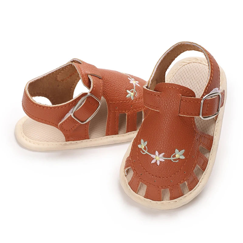 Infant Baby Girls Beach Sandals Flats and Soft Sole Non-slip Flower Princess Wedding Dress Walking Shoes for Newborn Baby