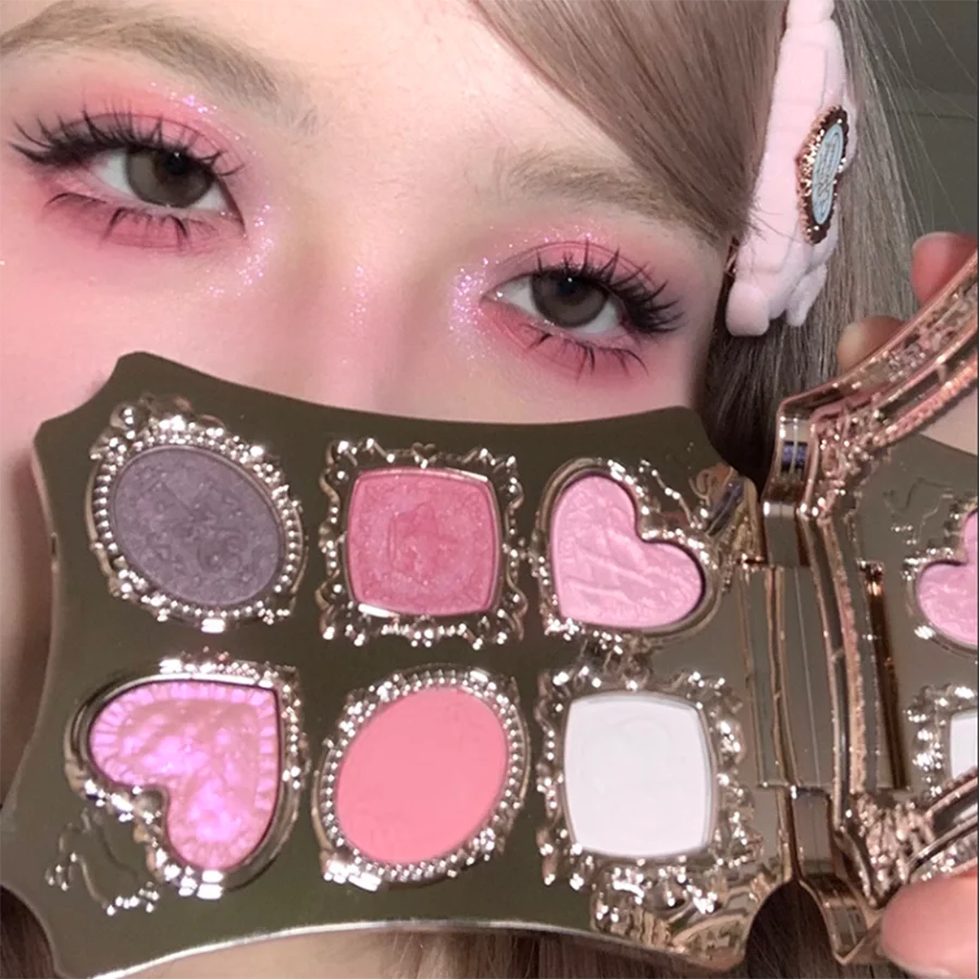 Flower Knows Garden Matte Pearlescent Powder Fine Six Color Eye Shadow Contour Palette Long Lasting Makeup Glitter Eyeshadow