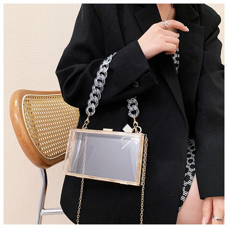 Fashionable Acrylic Handbag Women's Hot Sale Of The Season New Chain Box Bag Transparent Handbag Cross-Border Style Small Siz...
