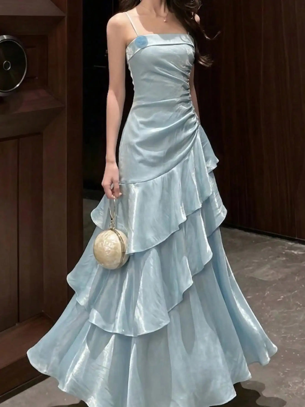 Women's Ruffles Elegant Romantic Spaghetti Straps Dresses Prom Gown Princess Graduation Party Sling DressFestival Formal Clothes