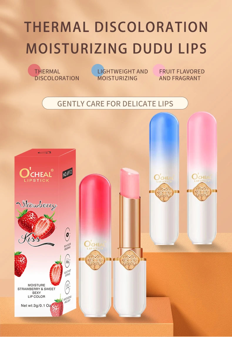 OCHEAL Color Changing Lipstick Fruit Lip Balm Moisturizing Waterproof Long Lasting Moisturizing Lip Balm Temperature Changing