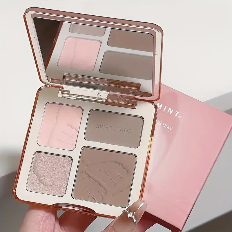 Sweetmint Multi-Function 4 Shades Contour Palette, Brightening Shading Sculpting, Long-Lasting Face Makeup