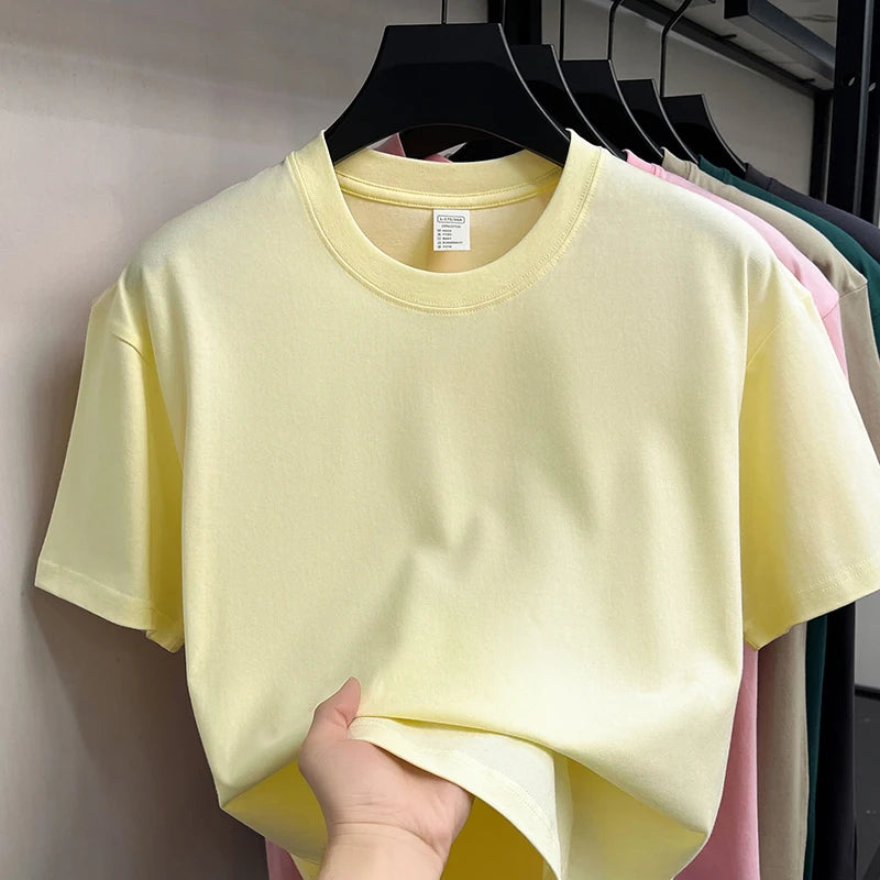 100%cotton men short sleeve T-shirt round neck summer casual high-quality new classic solid color comfort breathable fashion top