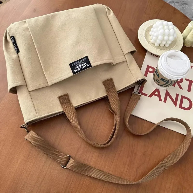 Canvas Ladies Bag Simple Student Large Capacity Horizontal Commuter Shoulder Slanting Portable Handbag