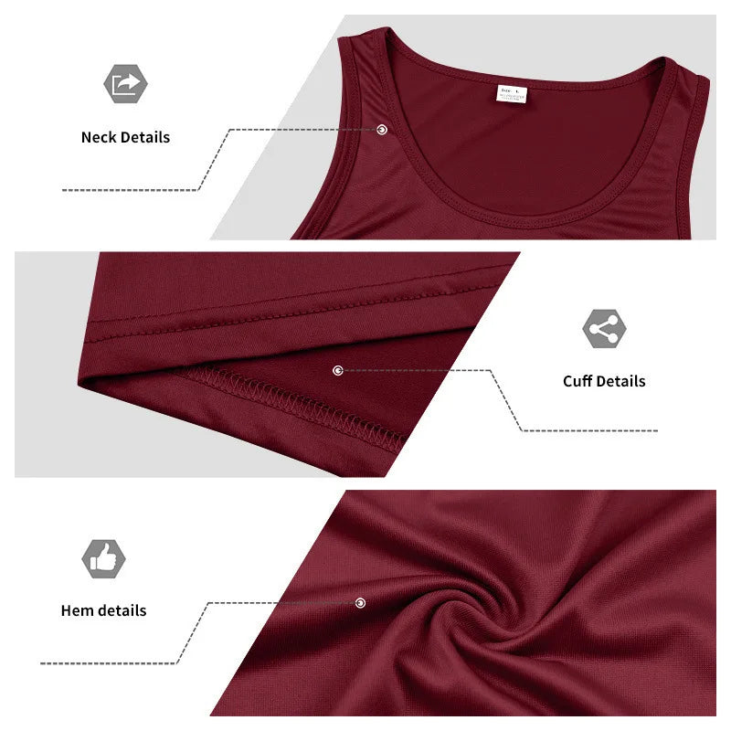 Men's Gym Sports Tank Top Muscle Aesthetic Dry Fast Workwear Polyester Fiber Summer Sport Fit Style Solid Color round Neck