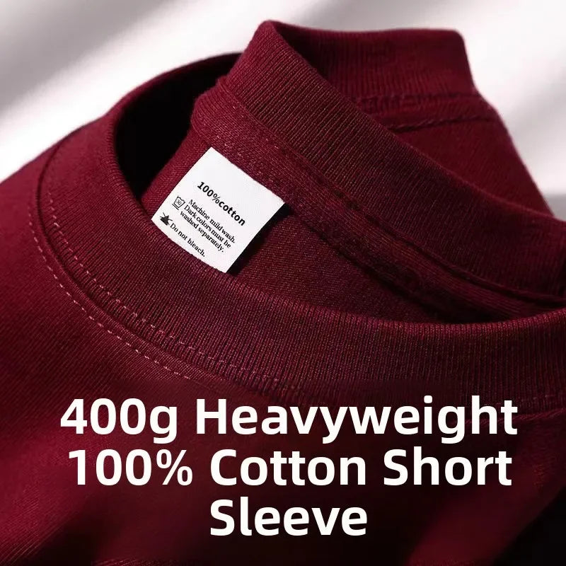 Heavyweight Pure Cotton T-Shirt - Men's Short Sleeve Loose Fit Sky Blue