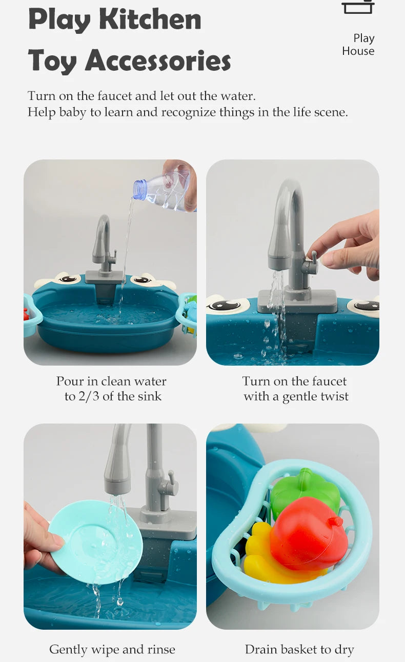 Juguetes de lavavajillas para fregadero de cocina, juguete de fregadero de cocina para niños pequeños, sistema de ciclo de agua automático eléctrico, regalos de juguete para niños