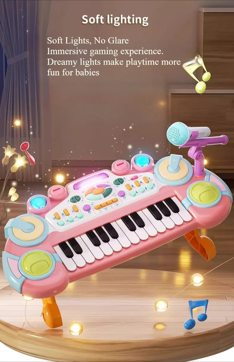 24 Key Kids Piano Keyboard with Microphone Electronic Musical Instrument Interactive Learning Toy Educational Gift for Girls Boy