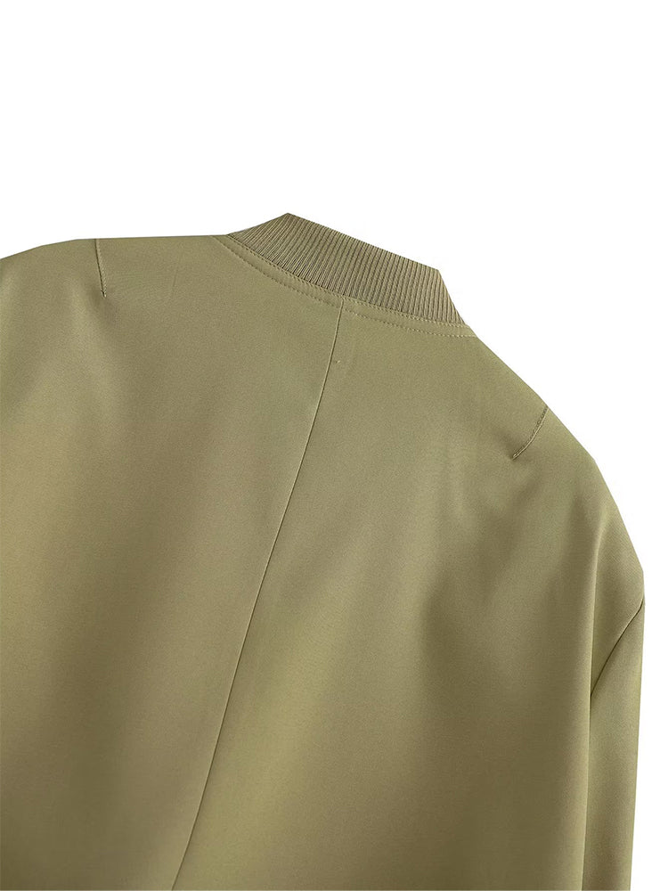Women's Vintage V-Neck Bomber Jacket with Pockets