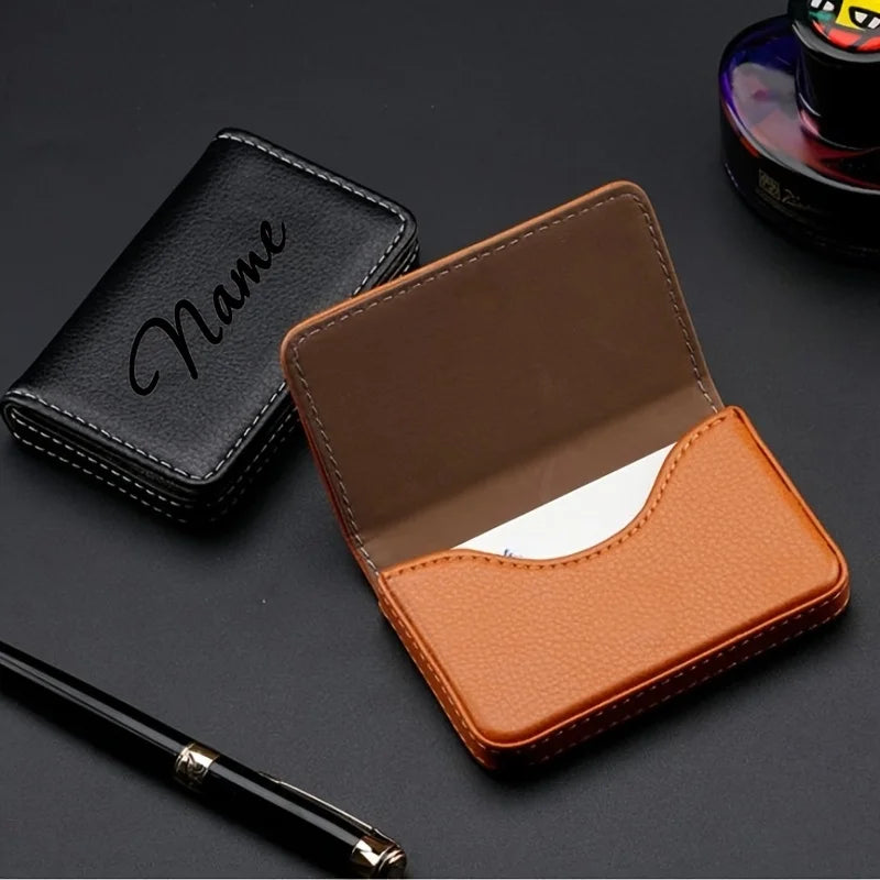 Personalized Name PU Leather Business Card Holder with Magnetic Closure Men's Custom PU Leather Wallet for Father's Day Gift