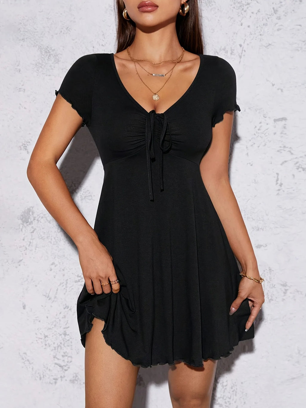 Summer Women V Neck Dress Pure Desire Style French Slim Fit Elegant Bowknot Waist Tied Casual Daily Party Dresses