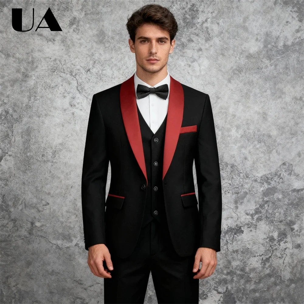 ULBYANRY Mens 3-Piece Suit Set (Jacket Vest Pants) Formal Business Tuxedo XXS-7XL Tailored Party Prom Wedding Suits