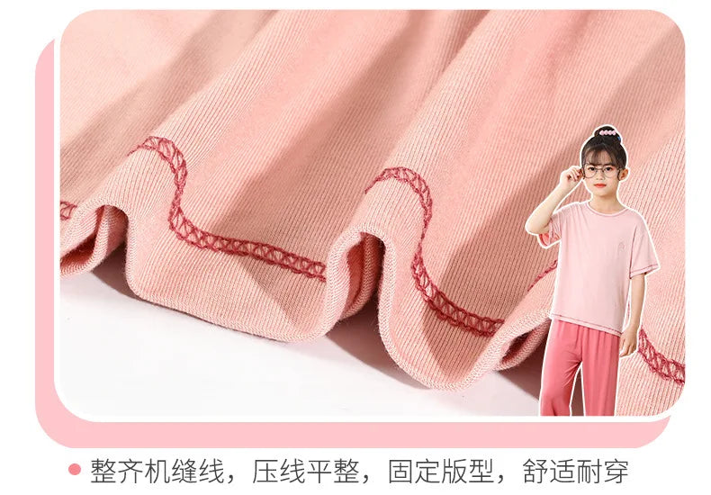 Teenage Boy Pajamas Summer Girl Short Sleeve Children's Clothing Sleepwear Silk Cotton Pyjamas Sets For Kids 4 8 9 12 13 14Years